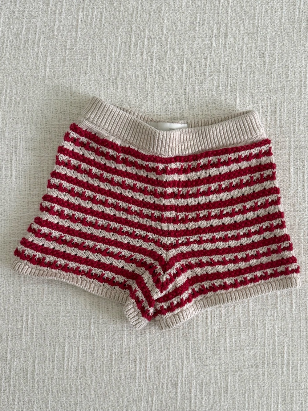 Zara Red and Cream Striped Knit Kids Shorts